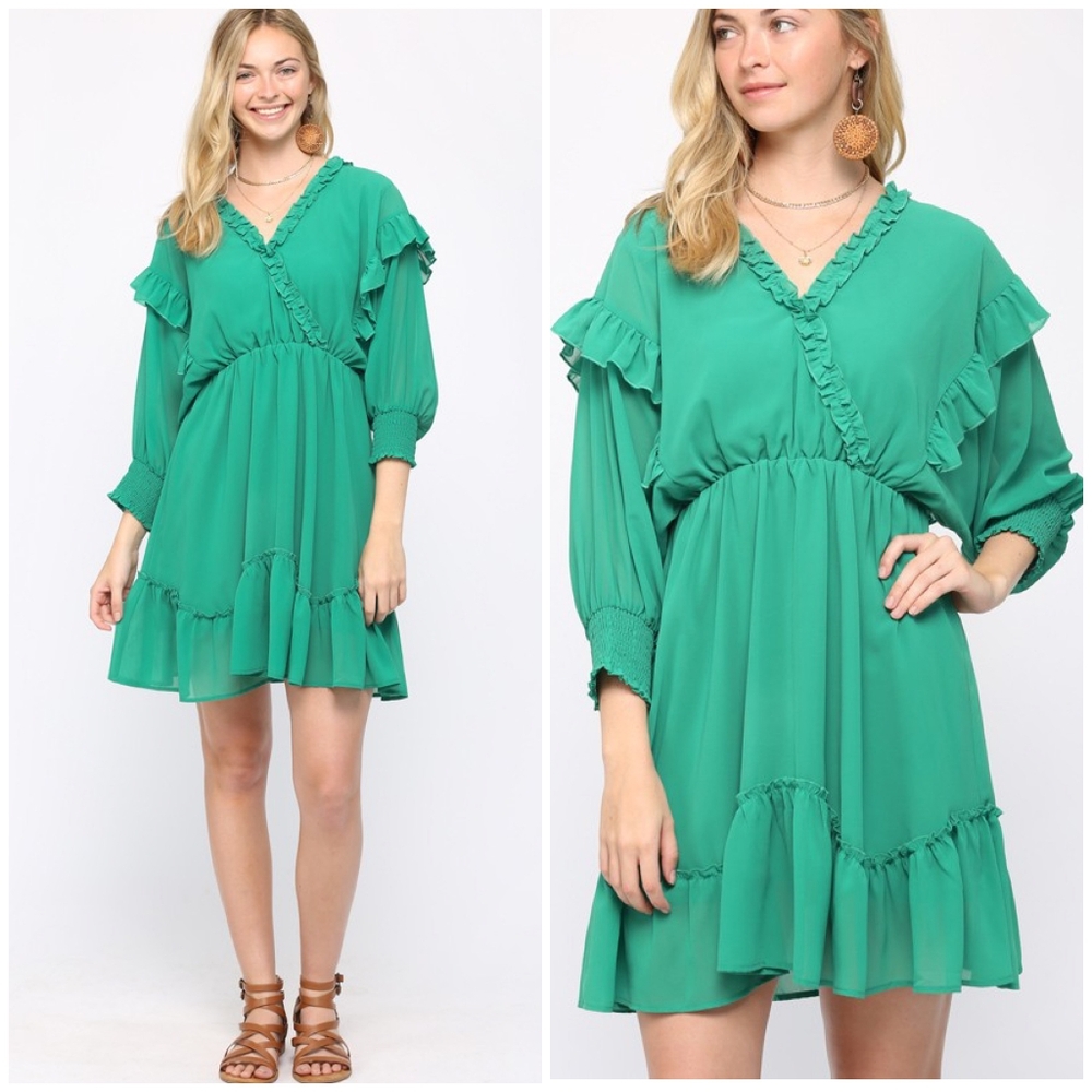 GIGIO Emerald Green 3/4 Batwing Short Dress - Picture 6 of 6